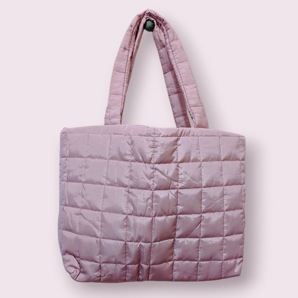 QUILTED PLAID PATTERN SOFT TOTE BAG
